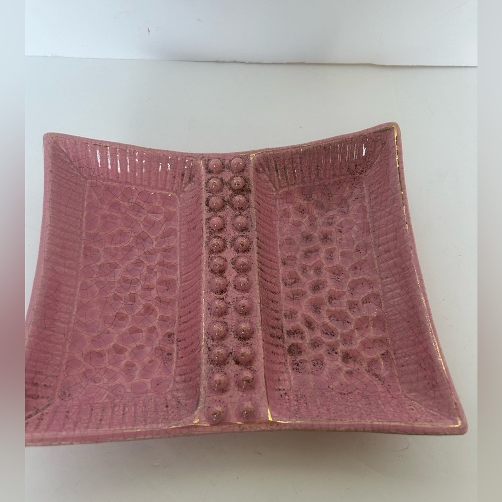 Vintage Pink Guilded gold flecks tiny‎ spots Ashtray Rectangle 60’s.
